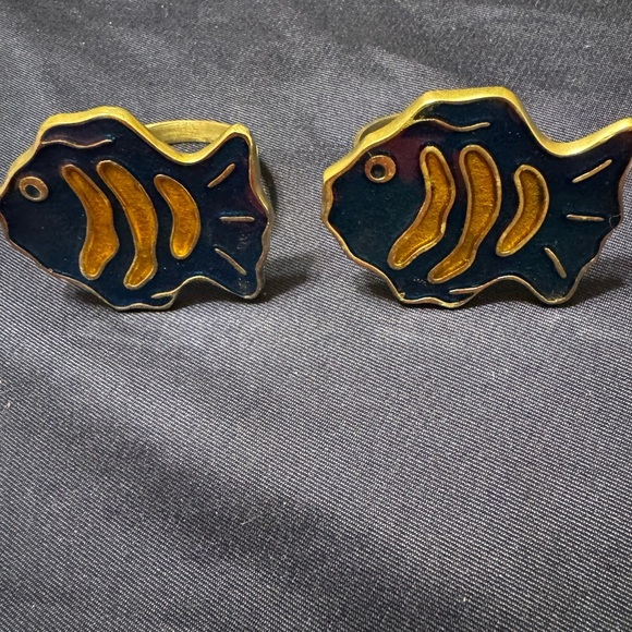 Orange and Blue Well Made Set of Four Metal Fish Napkin Rings - Picture 4 of 4